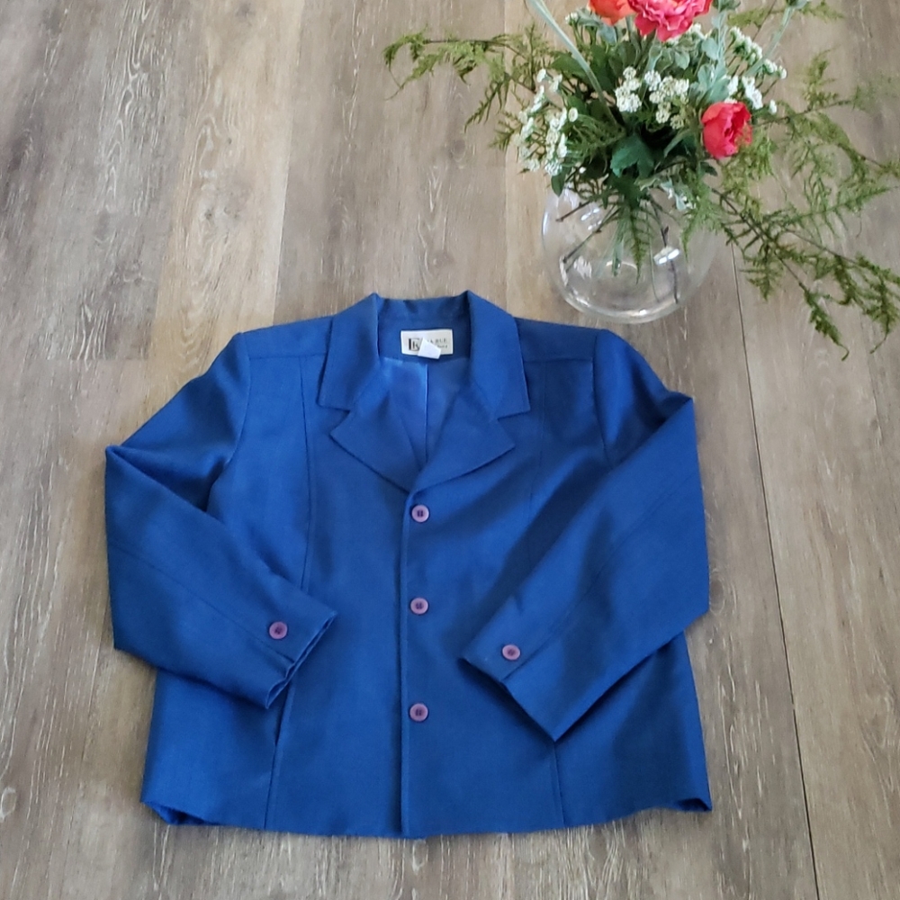 Women's Vintage Blue Blazer with Shoulder Pads 14